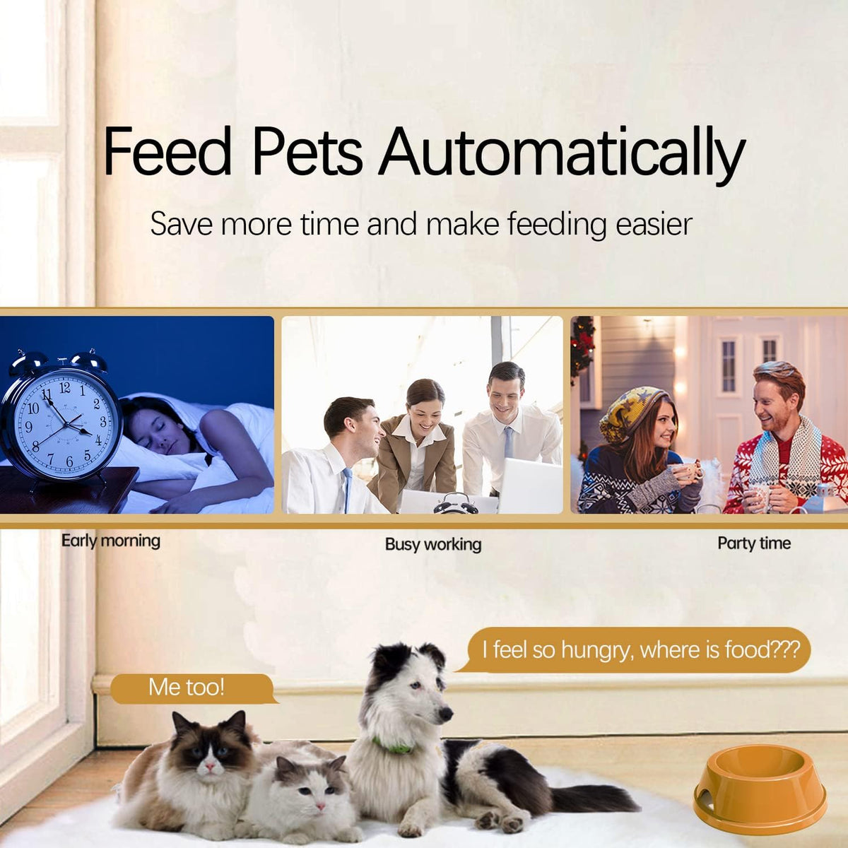 Automatic Pet Feeder for Dogs and Cats, 4L&6L Time Feeder Dry Food Dispenser, Portions Control 1-4 Meals per Day &10S Voice Recorder (4L-White)