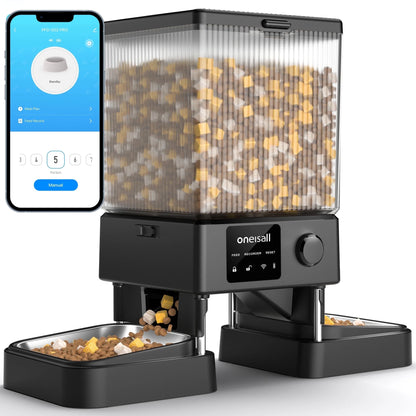 5L/20 Cups Automatic Cat Feeder with 5G Wifi & APP Control, PFD-002 PRO Double Bowl Cat Food Dispenser with 1 Desiccant Bag, Timed Automatic Pet Feeder for 2 Cats/2 Small Dogs - Black