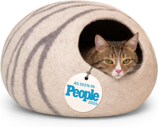 Cat Cave - New Zealand Wool Bed for Indoor Cats (Light Gray)