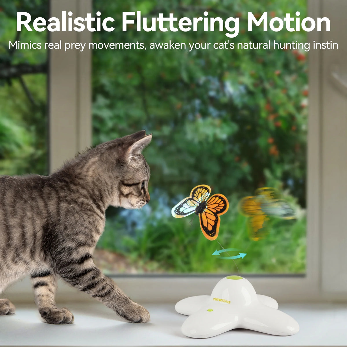 Interactive Cat Toys, Fluttering Butterfly Automatic Cat Teasing Toy with 2 Replacement Butterflies