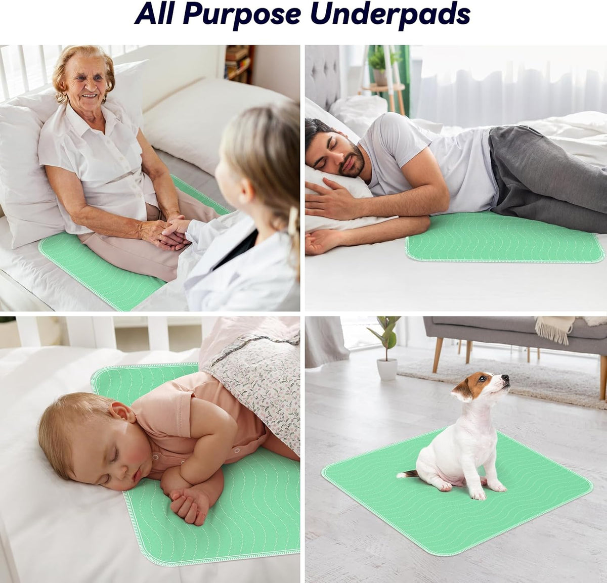 4 Pack 24” X 24” Extra Heavy Absorbency Washable Underpads Bed Pads