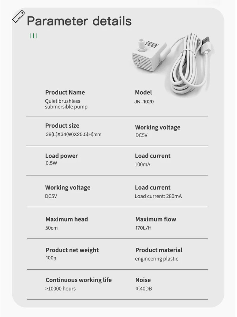 5V Water Pump for Cat Water Fountain Dispenser Pet Dog Automatic Fountain Supplies Replacement Motor Accessories USB Plug