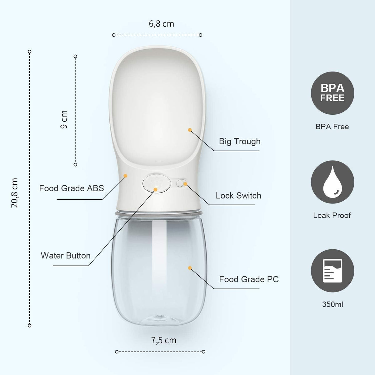 Dog Water Bottle, Leak Proof Portable Pet Water Bottles for Dogs, Puppy Water Dispenser with Drinking Feeder for Travel (Milk White 12Oz)