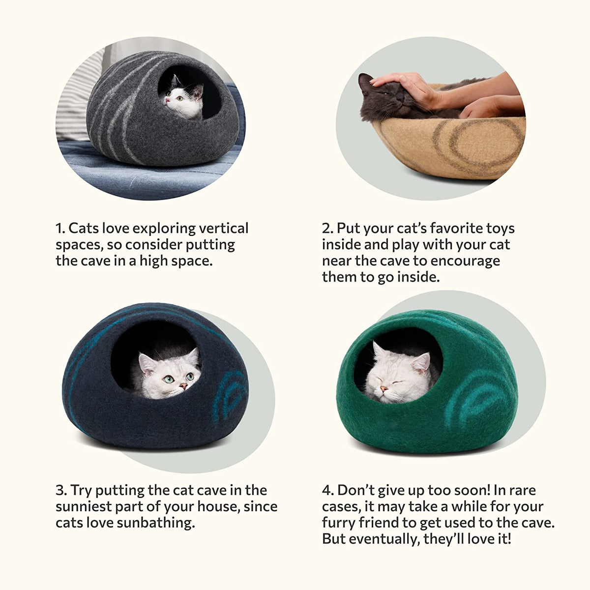 Cat Cave - New Zealand Wool Bed for Indoor Cats (Light Gray)