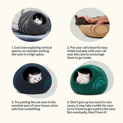 Cat Cave - New Zealand Wool Bed for Indoor Cats (Light Gray)