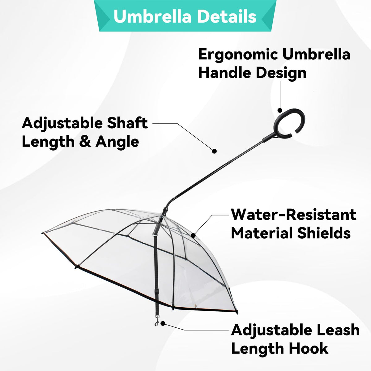 Dog Umbrella Small Breed, Clear Dog Umbrella Leash for Small Dogs, Keeps Dogs Dry Walking Rain, Doggie Rain Umbrella with Adjustable Leash, Self-Assembly