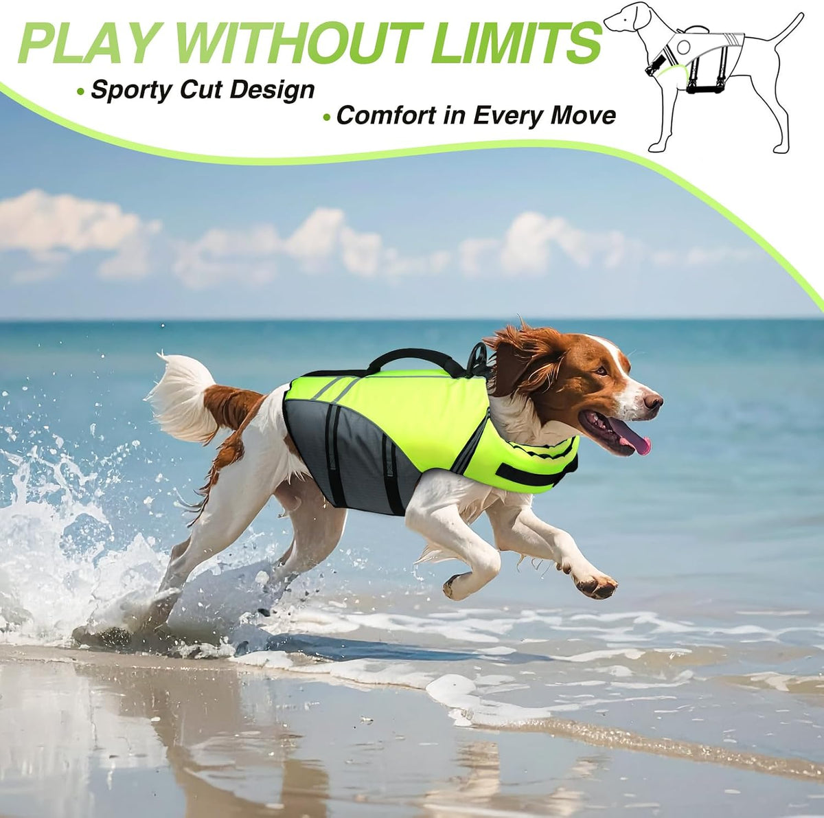 Dog Life Vest Sports Style Dog Swim Vest, S, Bright Yellow
