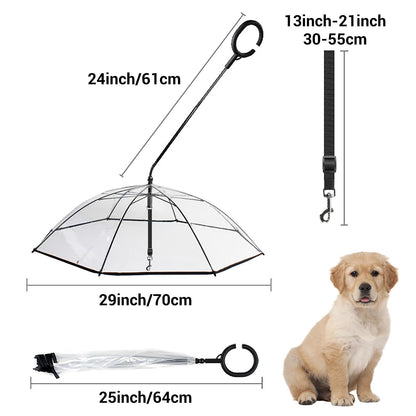 Dog Umbrella Small Breed, Clear Dog Umbrella Leash for Small Dogs, Keeps Dogs Dry Walking Rain, Doggie Rain Umbrella with Adjustable Leash, Self-Assembly