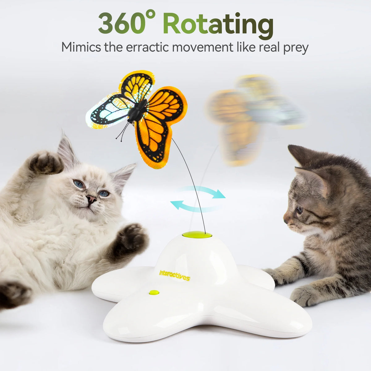 Interactive Cat Toys, Fluttering Butterfly Automatic Cat Teasing Toy with 2 Replacement Butterflies