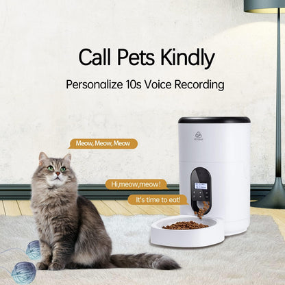 Automatic Pet Feeder for Dogs and Cats, 4L&6L Time Feeder Dry Food Dispenser, Portions Control 1-4 Meals per Day &10S Voice Recorder (4L-White)