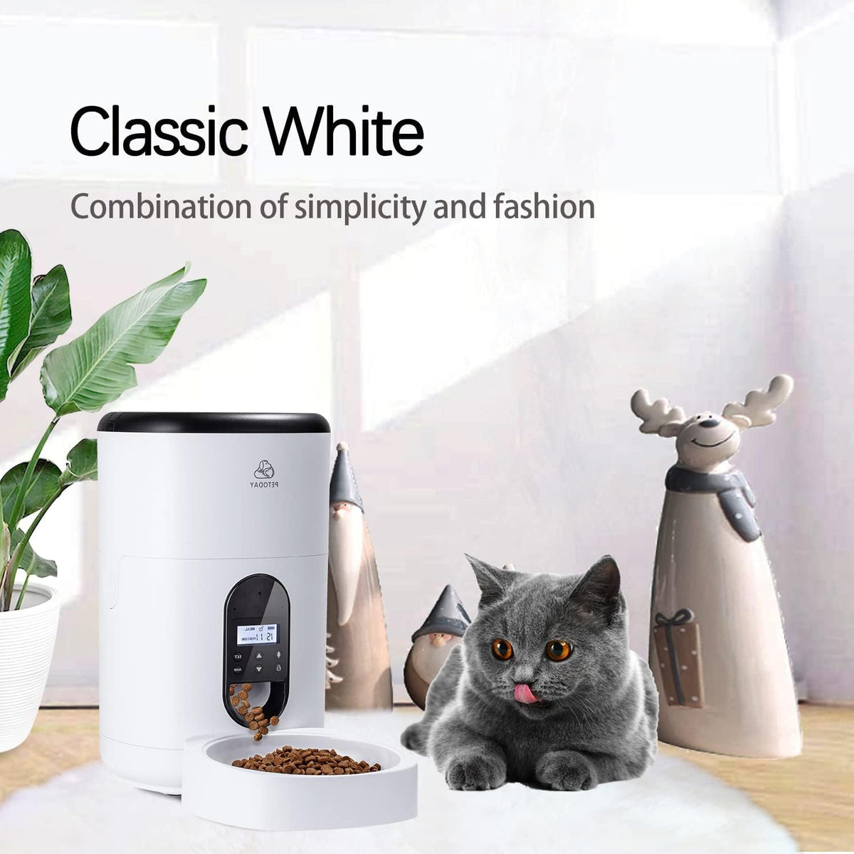 Automatic Pet Feeder for Dogs and Cats, 4L&6L Time Feeder Dry Food Dispenser, Portions Control 1-4 Meals per Day &10S Voice Recorder (4L-White)