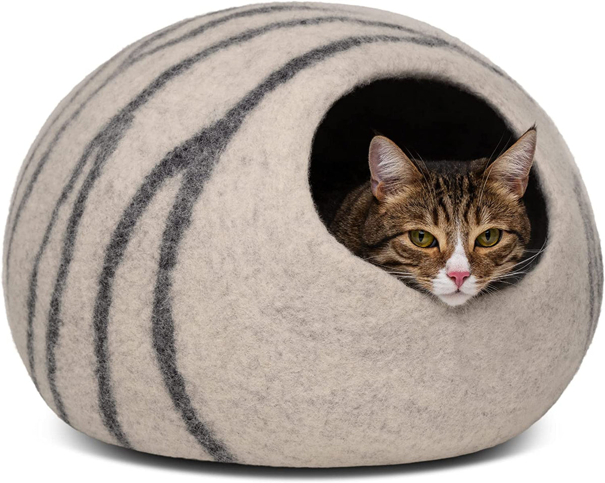 Cat Cave - New Zealand Wool Bed for Indoor Cats (Light Gray)
