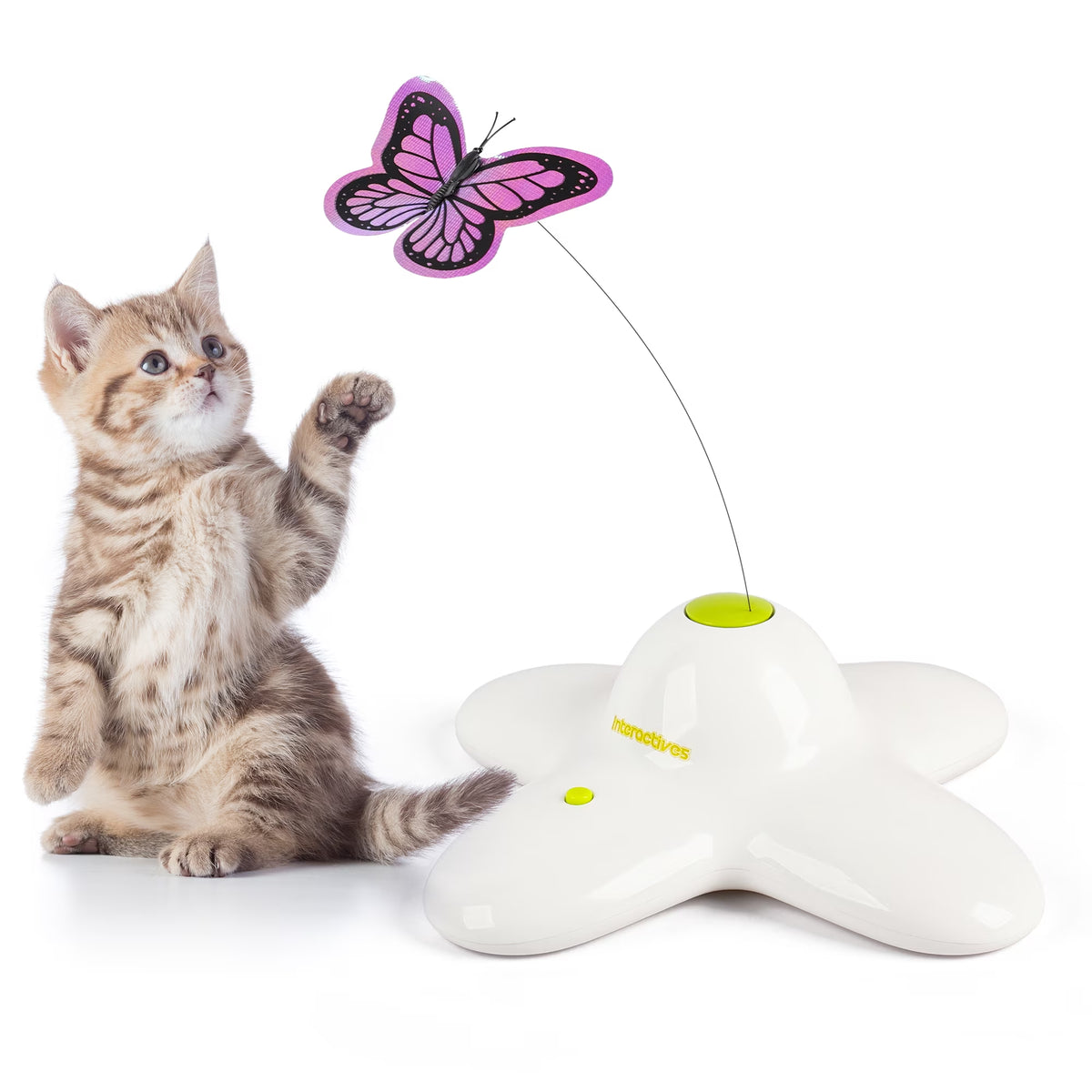 Interactive Cat Toys, Fluttering Butterfly Automatic Cat Teasing Toy with 2 Replacement Butterflies