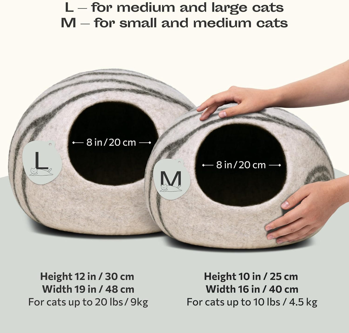 Cat Cave - New Zealand Wool Bed for Indoor Cats (Light Gray)