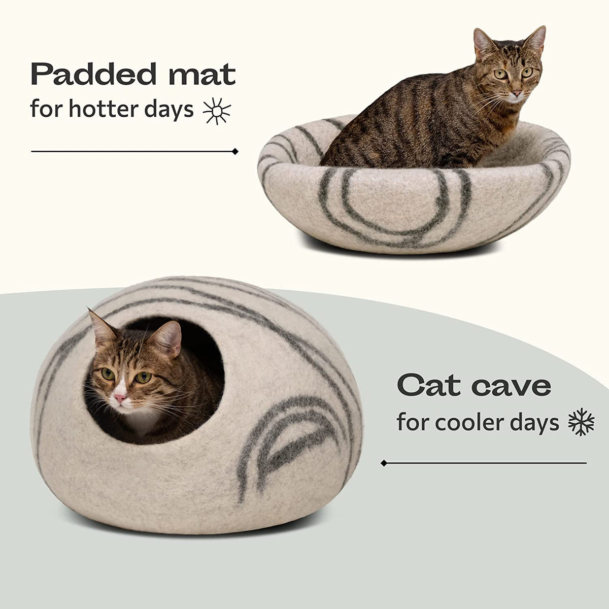 Cat Cave - New Zealand Wool Bed for Indoor Cats (Light Gray)